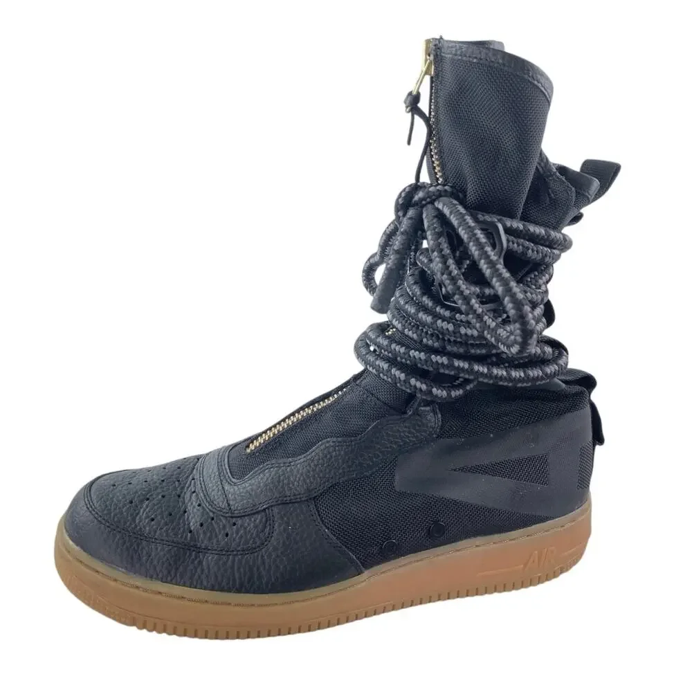 Nike SF Air Force 1 Womens Black High Top Zipper Rope Trainers Sneakers Boots 12